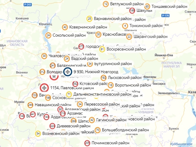 Обновлена карта заражений COVID в Нижегородской области