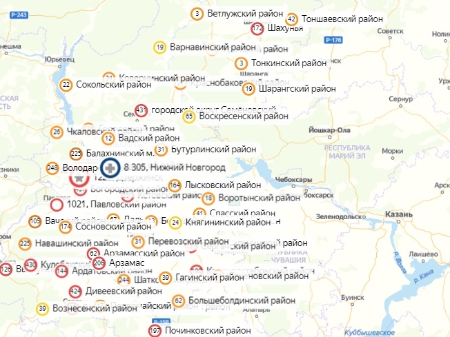 Обновлена карта заражений в Нижегородской области