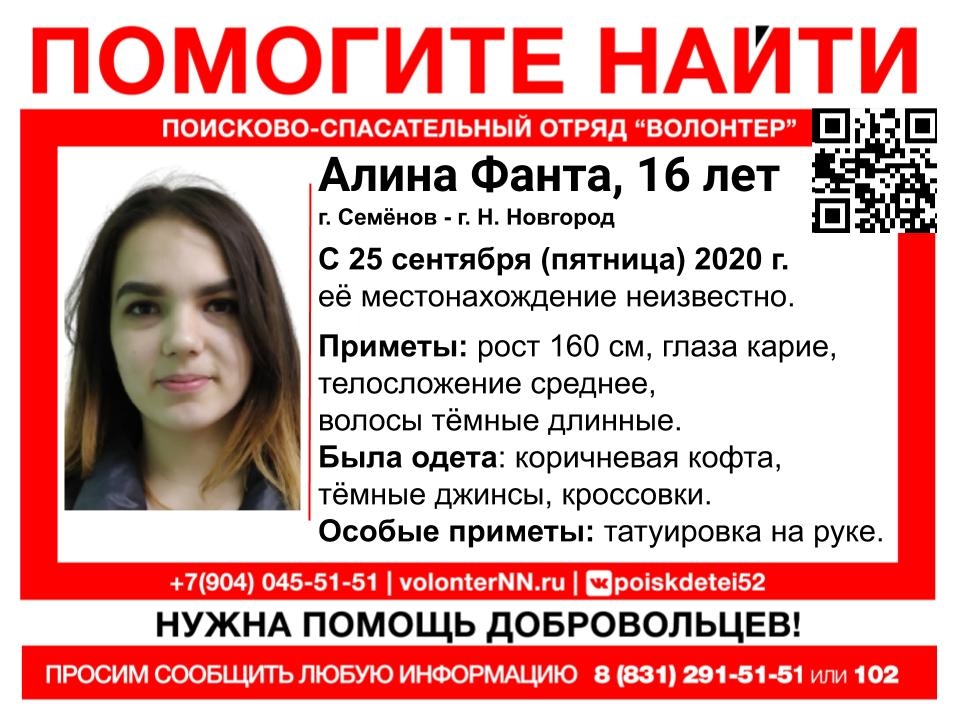 Image for 16-летняя Алина Фанта пропала в Нижегородской области