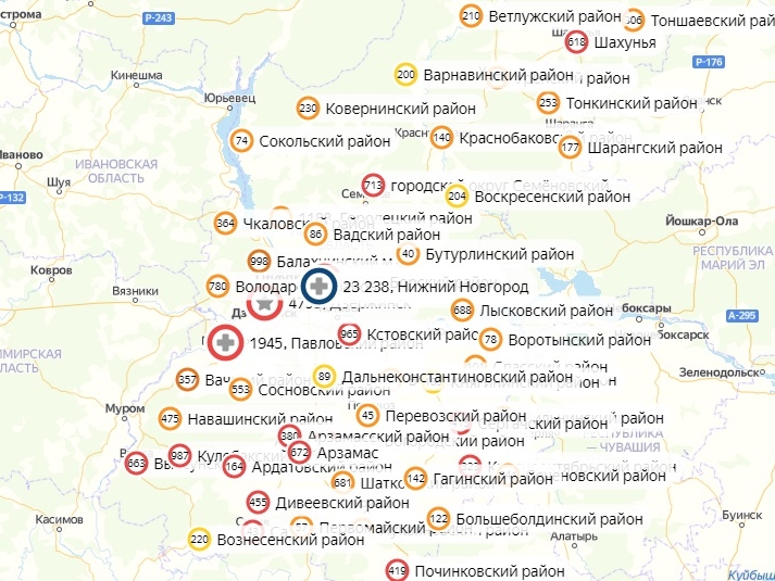 Обновлена карта заражений коронавирусом в Нижегородской области