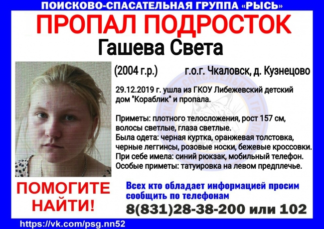 Image for В Нижегородской области продолжаются поиски 16-летней Светланы Гашевой 