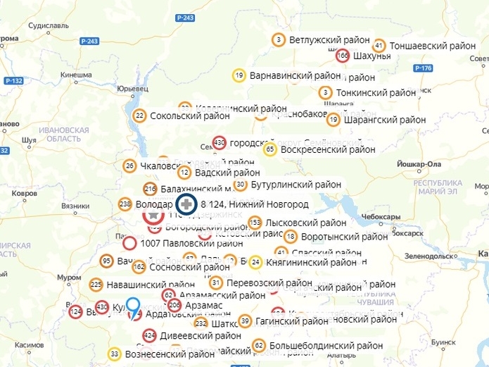 Image for Обновлена карта заражений коронавирусом в районах Нижегородской области