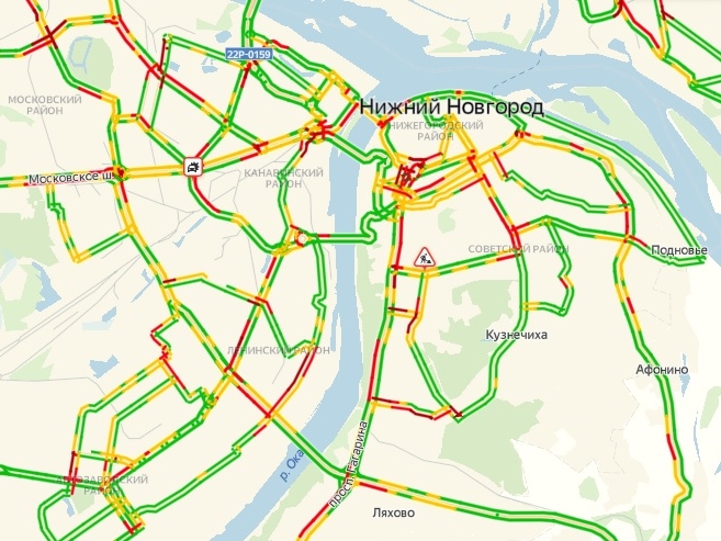 Многокилометровые пробки сковали дороги Нижнего Новгорода вечером 20 сентября