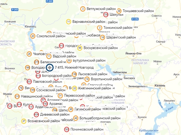 Появилась обновленная карта заболеваний коронавирусом по Нижегородской области