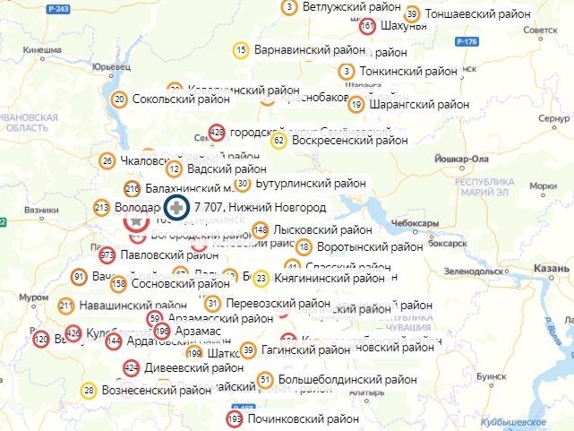 Обновлена карта заражений по районам Нижегородской области