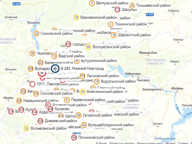 Обновлена карта заражений Нижегородской области