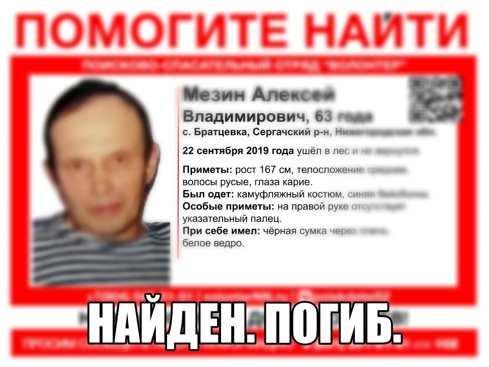 Image for Пропавший в нижегородских лесах 63-летний Алексей Мезин найден погибшим 