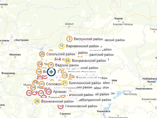 Image for Обновилась интерактивная карта заражений COVID-19 в Нижегородской области