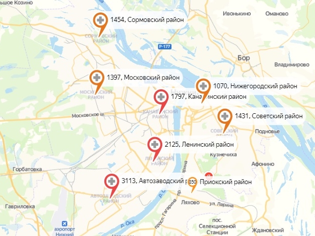 Опубликована обновленная карта заражений по Нижнему Новгороду