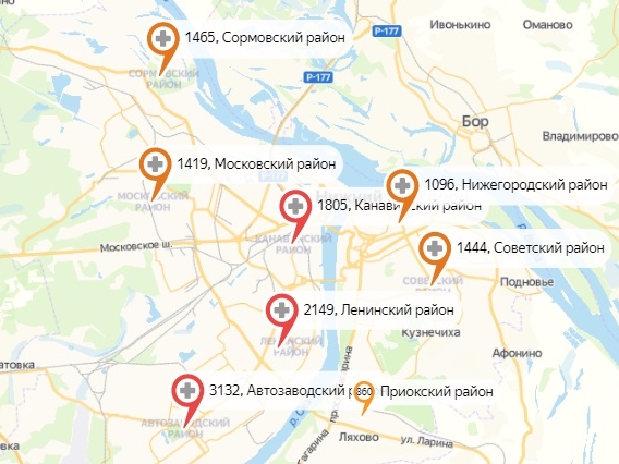 Опубликована обновленная карта заражений Нижнего Новгорода