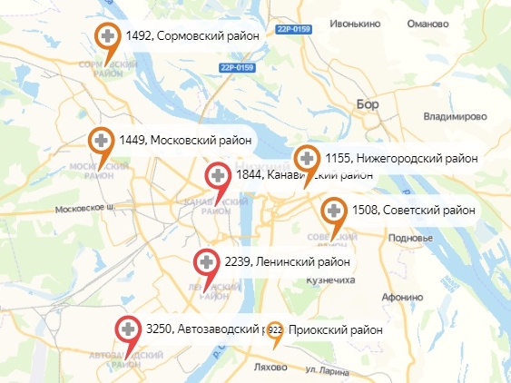 Опубликована карта заражений по районам Нижнего Новгорода