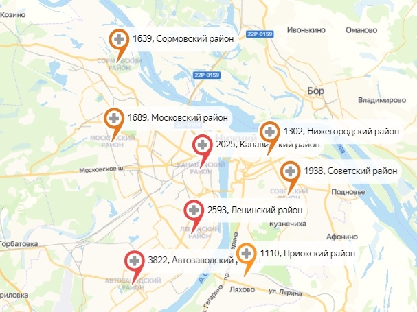 Обновлена карта заражений Нижнего Новгорода