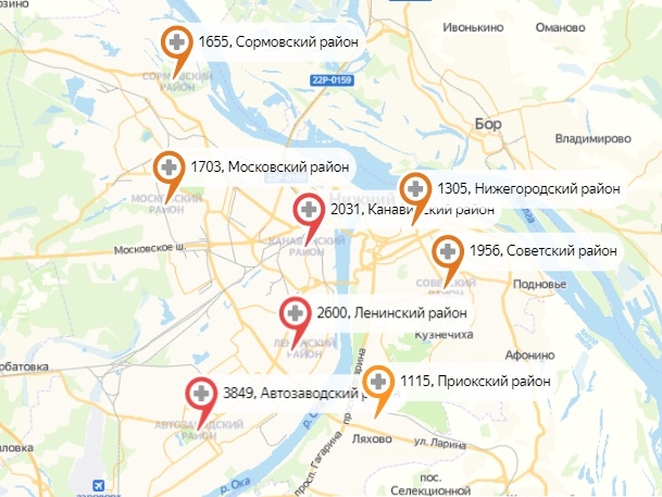 Четыре района Нижнего Новгорода лидируют по новым заражениям за сутки