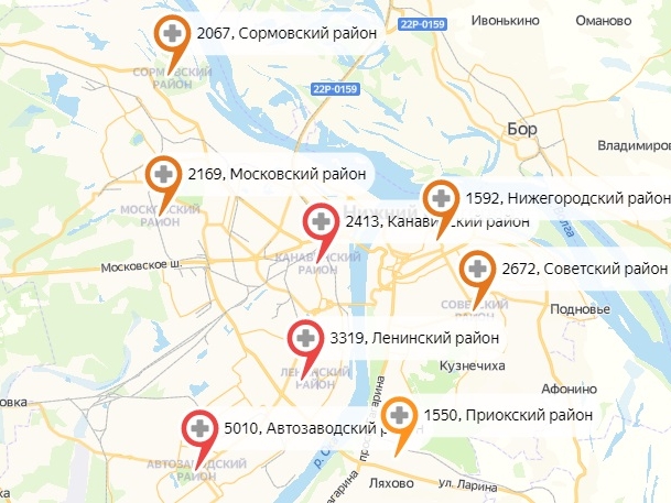 Опубликована карта заражения COVID-19 Нижнего Новгорода