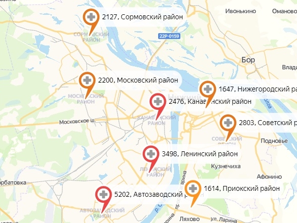 Обновлена карта заражения Нижнего Новгорода