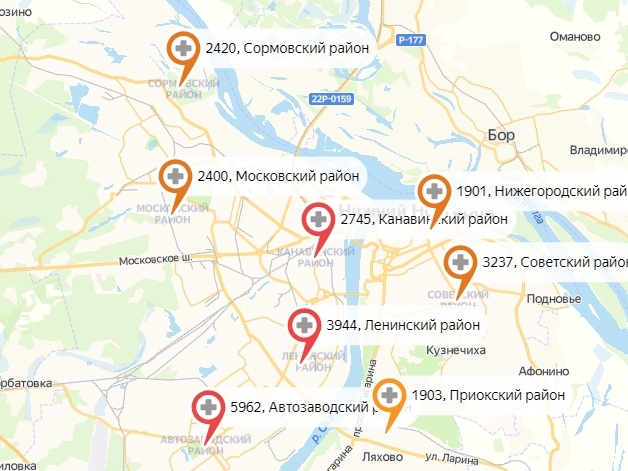 Обновлена карта заражений Нижнего Новгорода