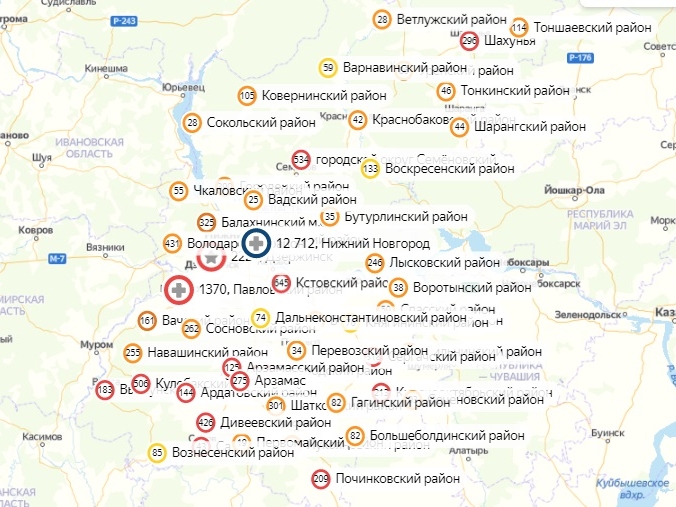 Обновлена карта заражений по Нижнему Новгороду и области
