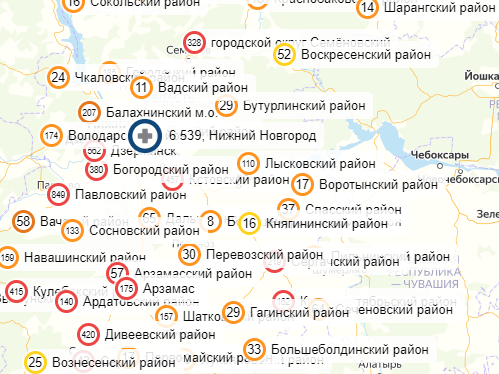 Image for Обновлена карта количества заражений в районах Нижегородской области