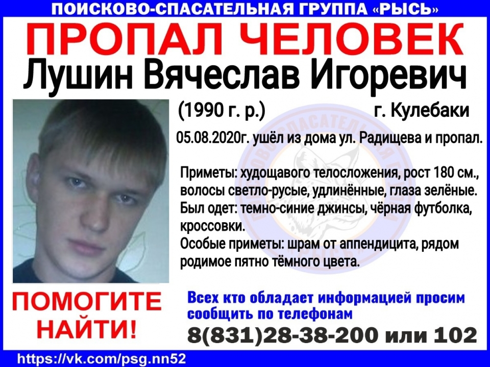30-летний Вячеслав Лушин без вести пропал в Кулебаках