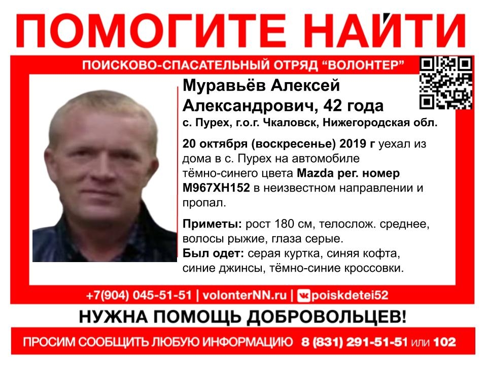 Пропавший в Чкаловском районе 42-летний Алексей Муравьев найден