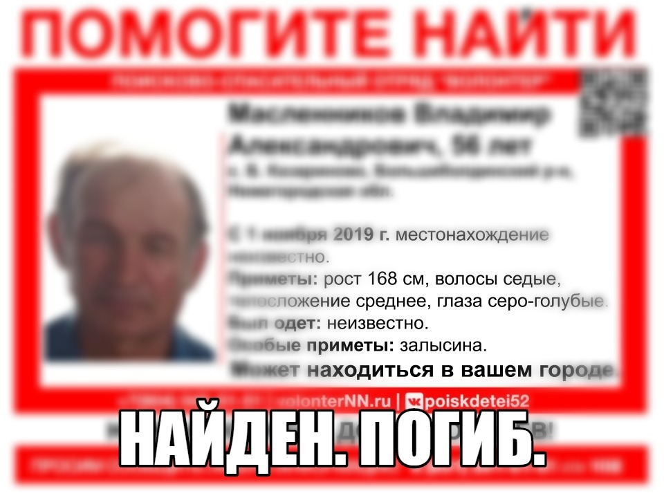 Image for Пропавший в ноябре нижегородец Владимир Масленников найден погибшим