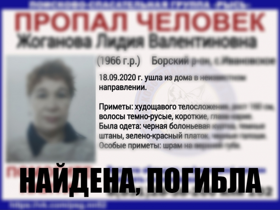 Image for 54-летняя Лидия Жоганова найдена погибшей в Нижегородской области