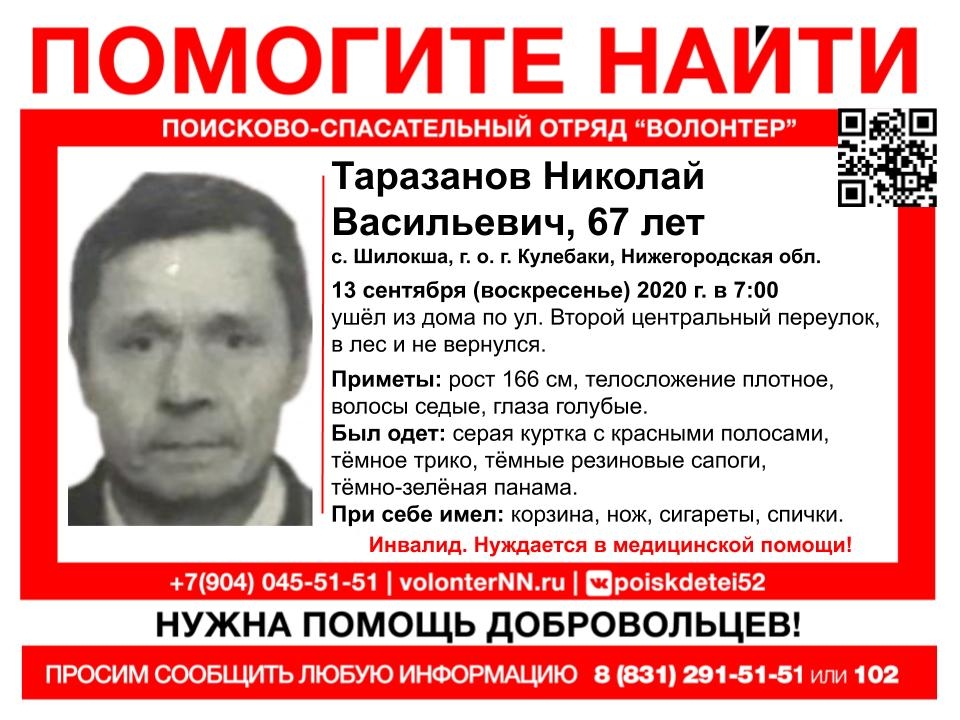 Image for В Нижегородской области объявлен сбор на поиск 67-летнего Николая Таразанова