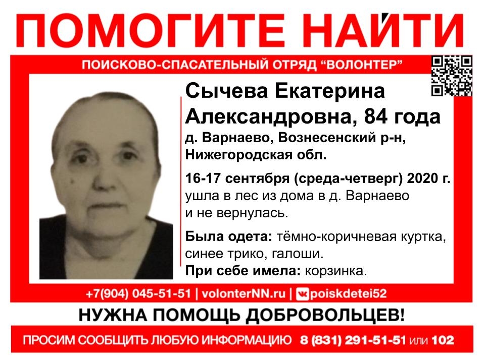 84-летняя Екатерина Сычева пропала в лесу Вознесенского района