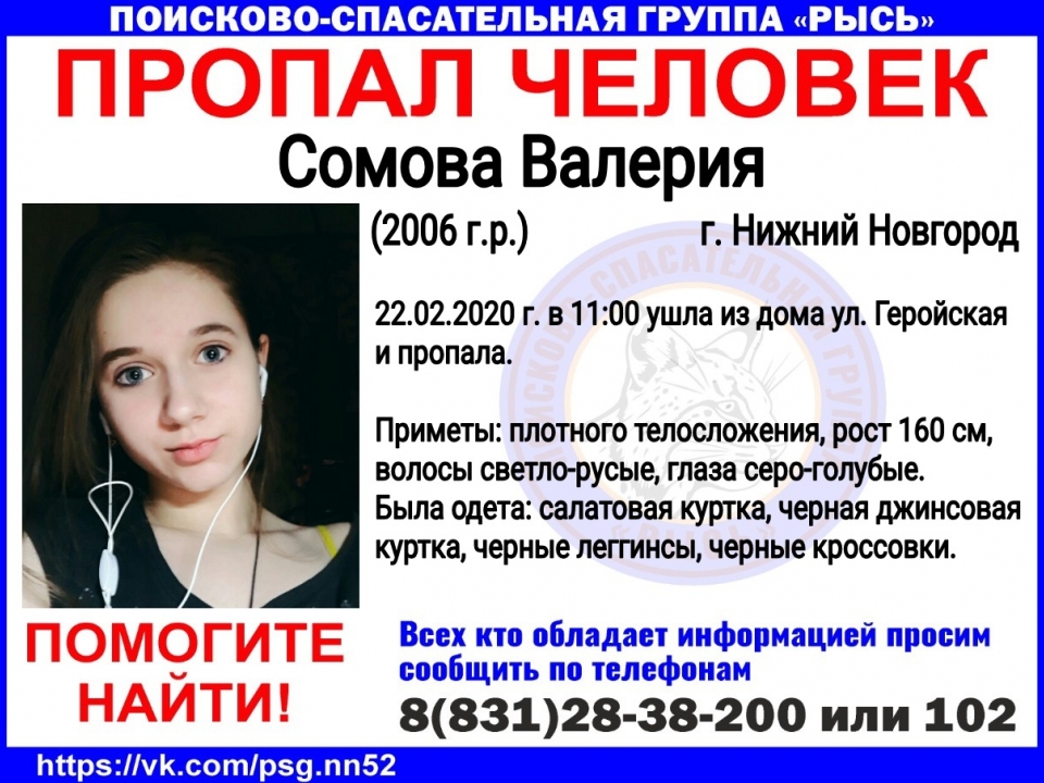 Image for 13-летняя Валерия Сомова без вести пропала в Нижнем Новгороде