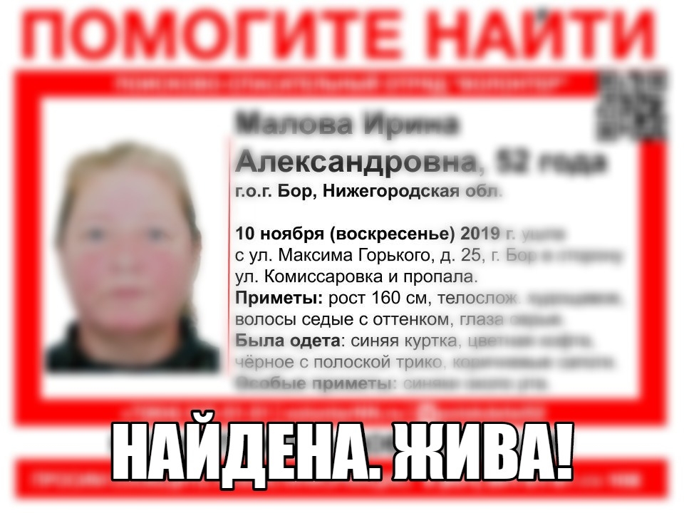 Image for Пропавшая в Нижегородской области Ирина Малова найдена, жива