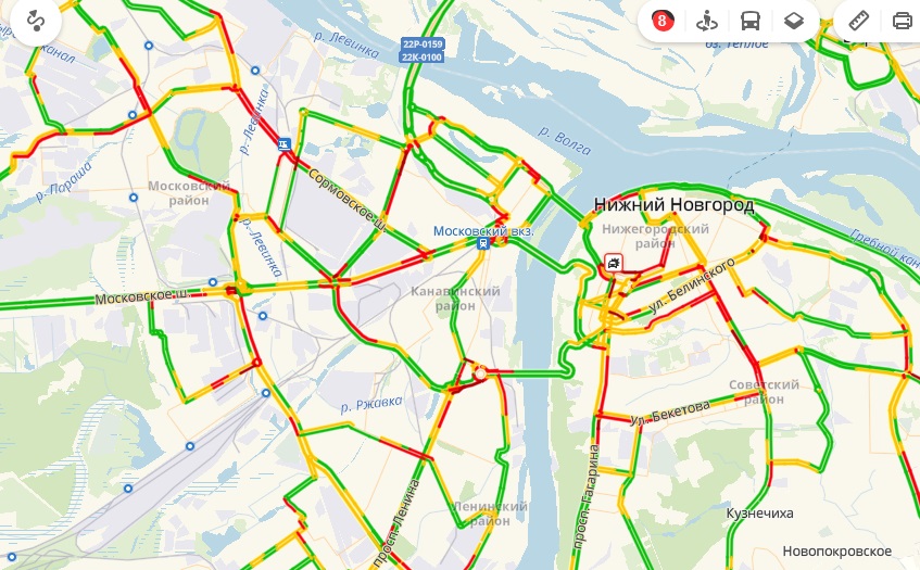 Карта нижнего новгорода пробки на дорогах онлайн в реальном времени