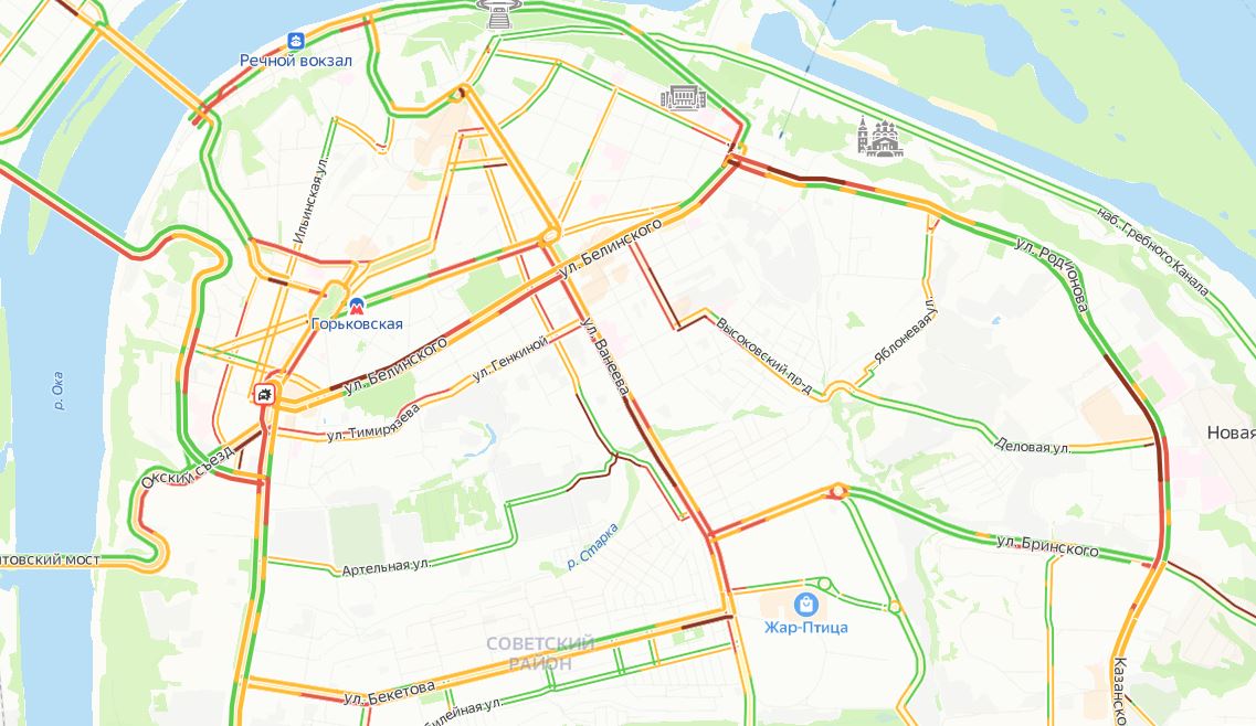 Карта нижнего новгорода пробки на дорогах онлайн в реальном времени