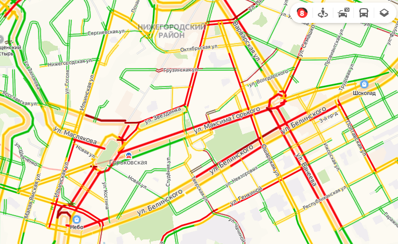 Карта нижнего новгорода пробки на дорогах