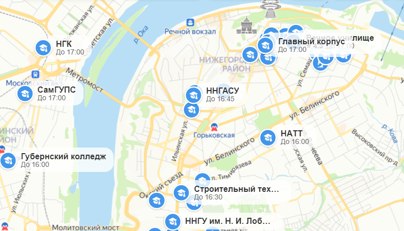 Институты Нижнего Новгорода на карте. Сколько университетов в Нижнем Новгороде.